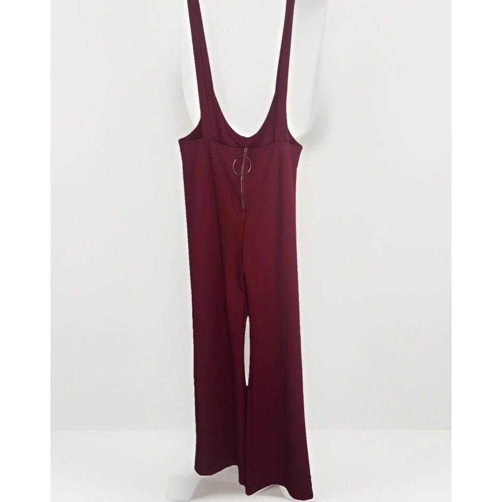 Red High Waist Large Round Buckle Zipper Horn Suspender Pants